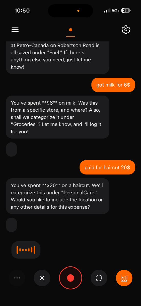 Spentrax markdown-formatted AI responses with voice recording UI
